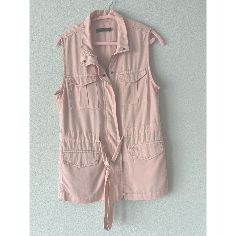 Max Jeans Utility Vest Women's Size M Blush Pink Sleeveless Belted Cargo Vest